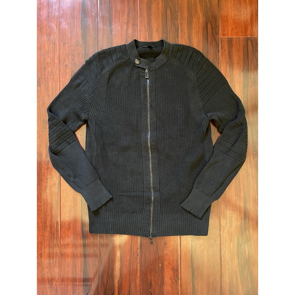 Belstaff England Full Zip Knit Cardigan Sweater Black Men's XL Cotton Silk Blend
